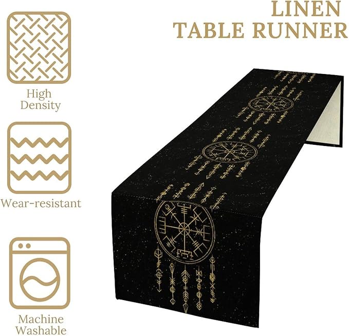 Viking Table Runner, Nordic Symbol Mysterious Aesthetic Table Runner for Kitchen Daily Dining Home Outdoor 13x60in