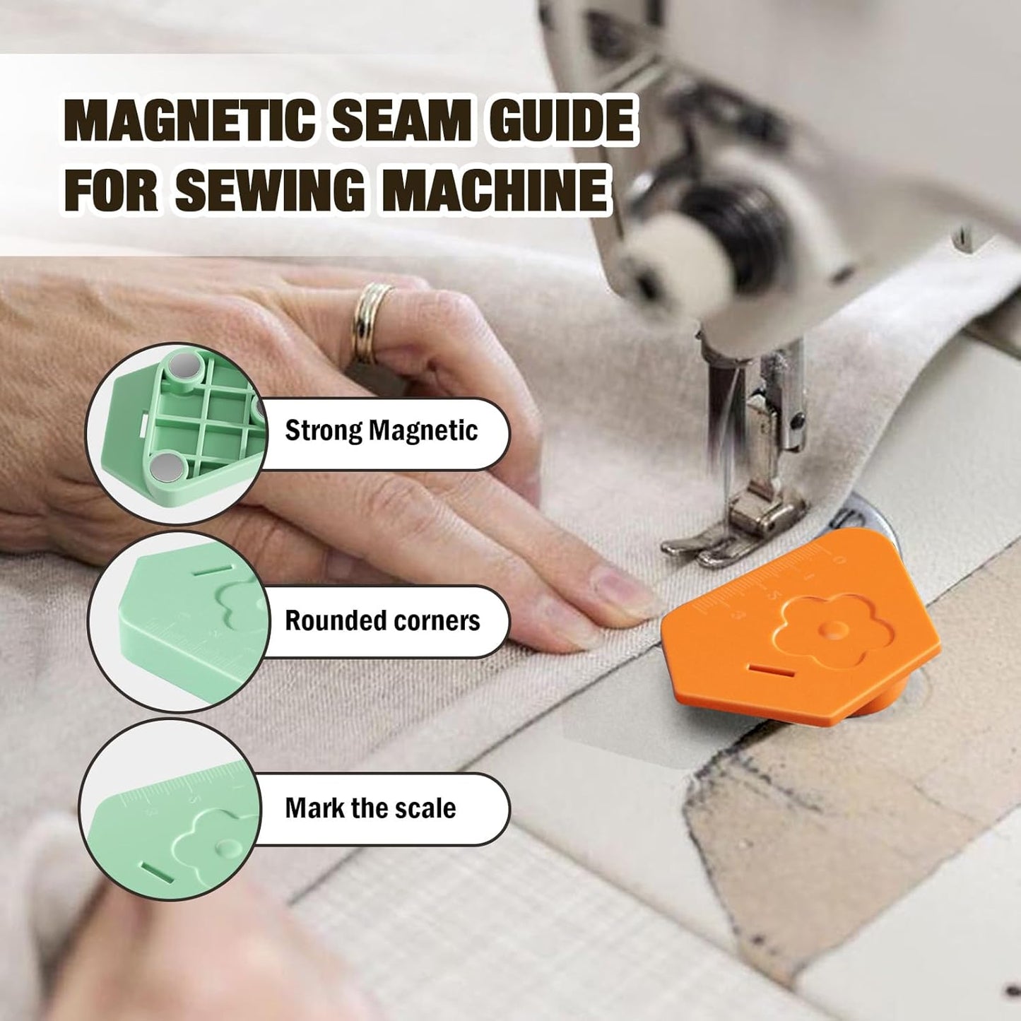 Wshxjzyay 6 Pack Magnetic Seam Guide for Sewing Machine, Multifunctional Polygonal Hemmer Guide with Scale, Universal Sewing Accessories & Supplies for Magnet Making Machine