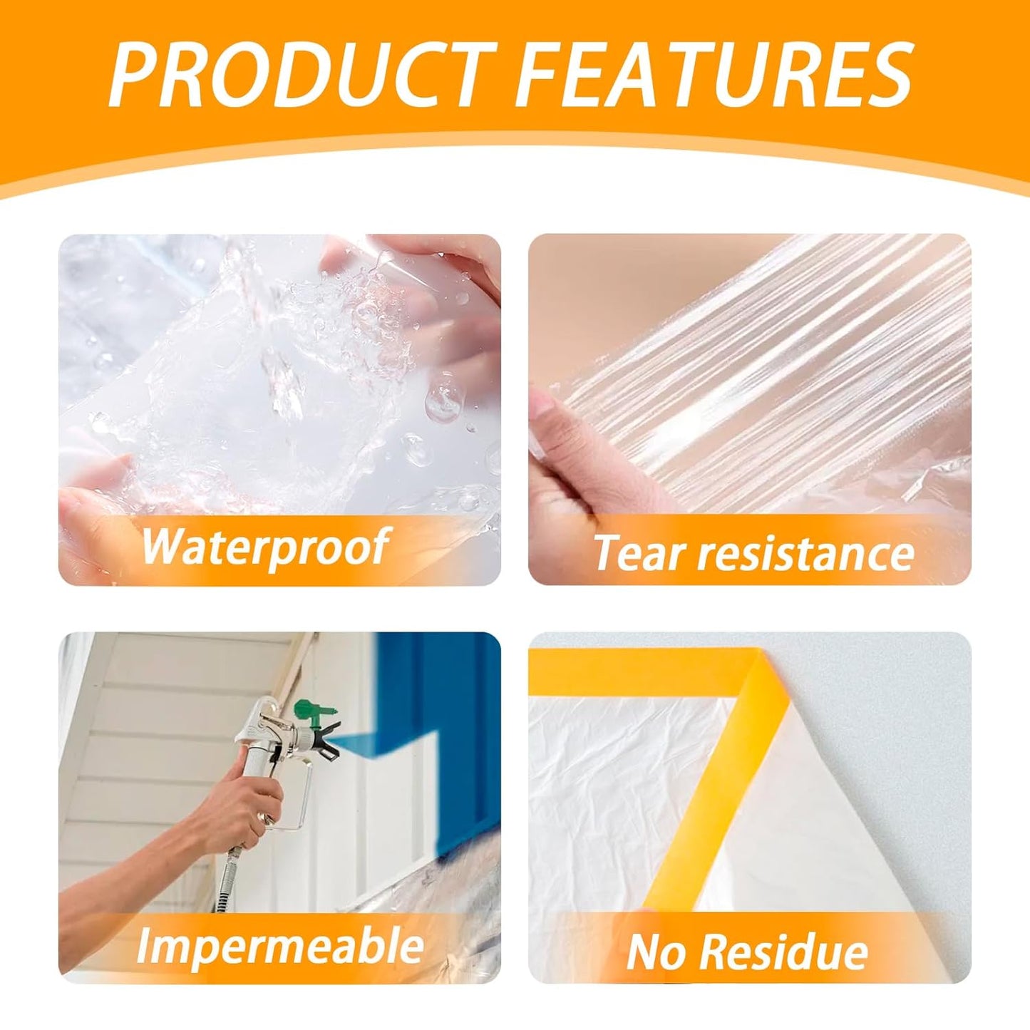 Pre-Taped Masking Film for Painting 59inx65ft Plastic Painters Sheeting Tape and Drape Painters Paper Rolls for Automotive Painting Covering (2 Rolls+2 Tapes)