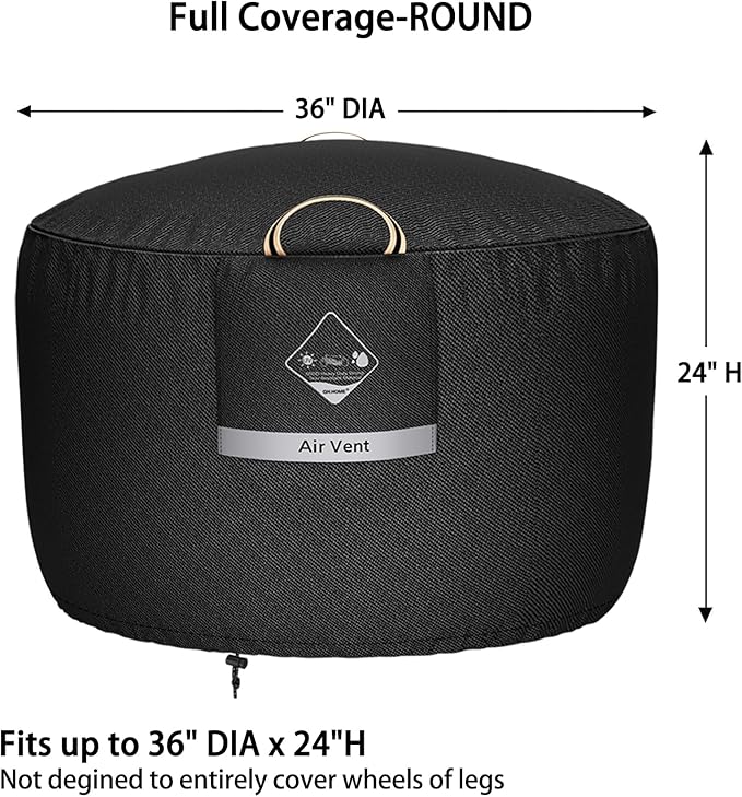 QH.HOME Fire Pit Cover Round Super Waterproof, 36" D X 24" H Outdoor Firepit Cover 600D Strong Tear Resistant, Premium Fading Resistant for Gas Fire Pit