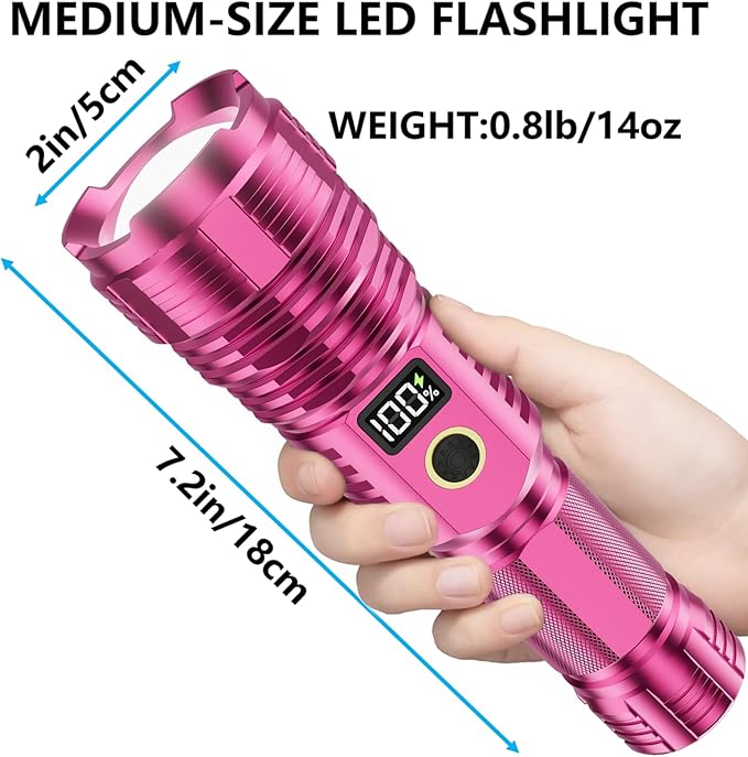 Flashlights High Lumens Rechargeable, LED Super Bright Flash Light Long Beam, Zoomable Linternas with LCD Digital Display, 5 Mode, Waterproof, Powerful Tactical Flashlight for Emergencies Camping Gift