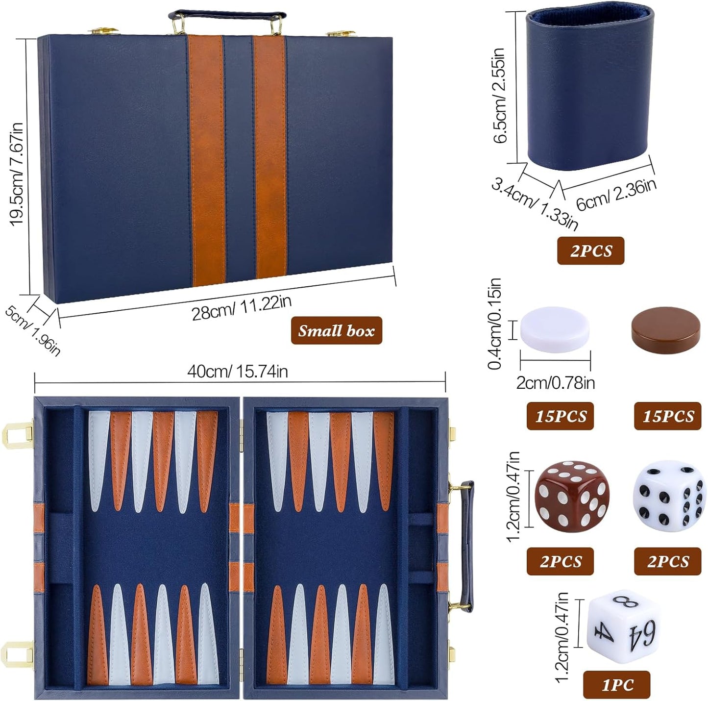 Backgammon Set 2 Players Classic Backgammon Sets for Adults Board Game with PU Leather Case Portable and Travel Backgammon Set (Navy, 11inch)