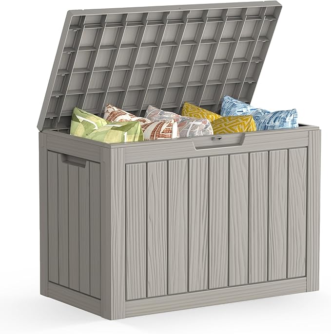 Mars Villa 45 Gallon Outdoor Storage Box, Resin Deck Box Waterproof, Storage Chest for Outside Patio Furniture Cushions, Pool Supplies, Garden Tools, UV Resistant and Weatherproof, Greige