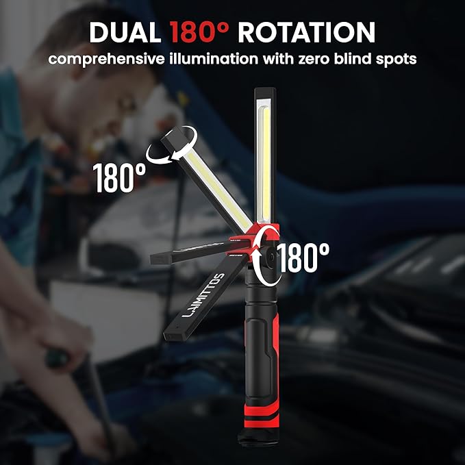 Rechargeable Work Light 2500mAh Magnetic LED Work Light Flashlight Mechanic Light Tool for Men Him, Foldable Lamp with Hook for Car Repair Emergency BBQ Grill (4 Pack)