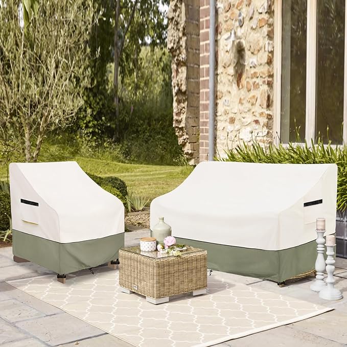 2-Seater Patio Sofa Cover,58 W x 32.5 D x 31 H Inches Outdoor Couch Cover,600D Heavy Duty Waterproof Outdoor Sofa Covers,Patio Furniture Covers,Beige