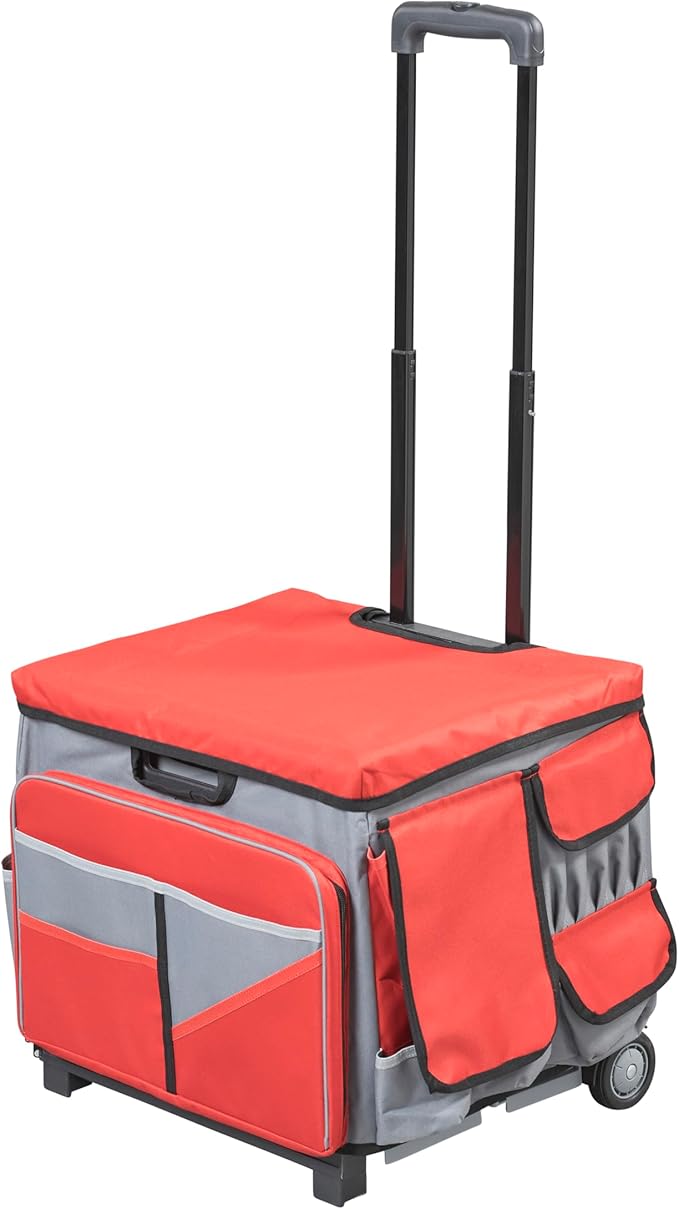 Mobile Utility Cart with Storage Organizer Bag, Rolling Cart, Red/Grey