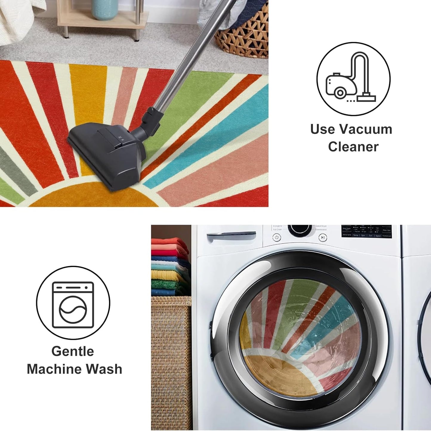 STARUIA Kids Rug 5'x7', Boho Washable Rainbow Nursery Rug, Non-Slip Soft Carpet for Playroom, Classroom, Office, Dining Room