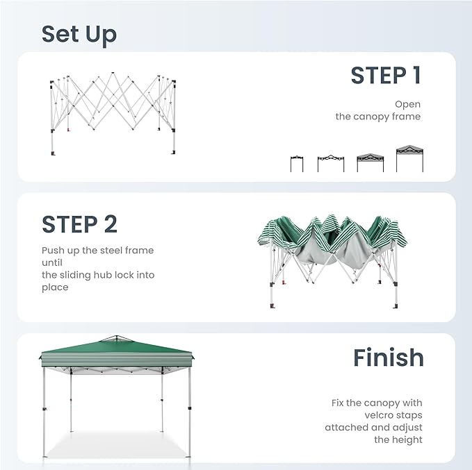 PHI VILLA Pop Up Canopy 10 10 Tents for Parties with Wheeled Bag, Portable Lightweight Folding w/Adjustable Height,Green and White Stripes?Green Stripe