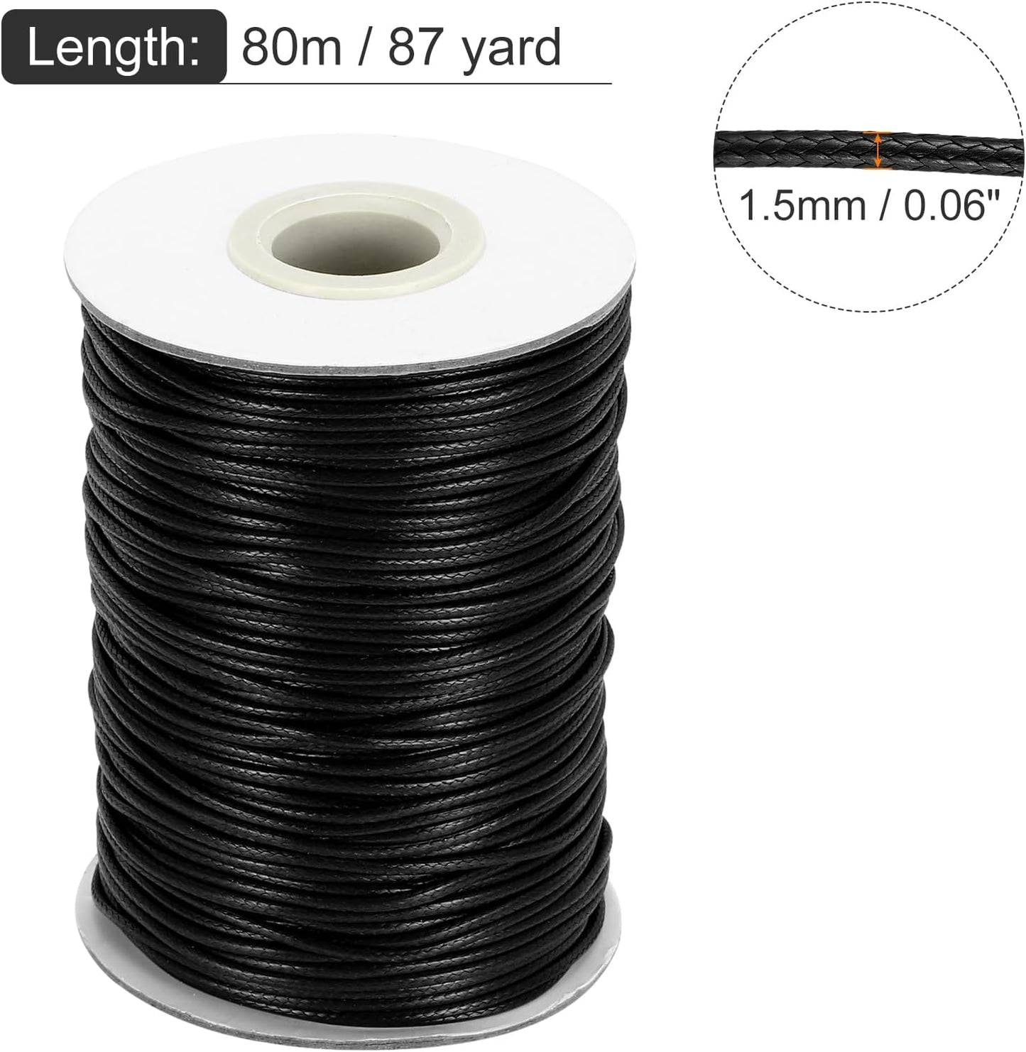 MECCANIXITY Waxed Cord 1.5mm Waxed Thread 87 Yard Wax String Leather Cord for Bracelet Making, Necklaces, Beading, Jewelry Making and DIY Crafts(Black)