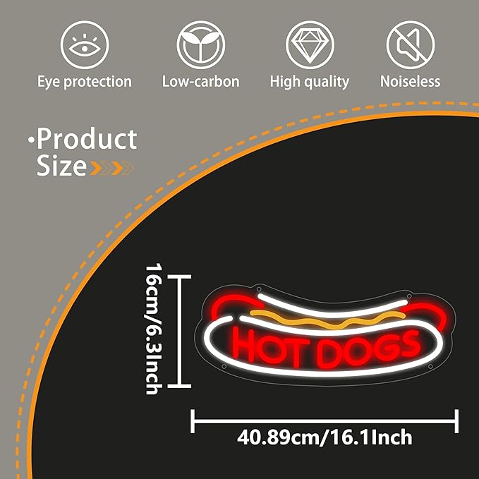 Hotdog Neon Sign for Wall Decor, Hotdog Led Signs, Dimmable USB Powered Neon Light Sign for Fast Food Shops, Home, Business, Bar Pub, Store