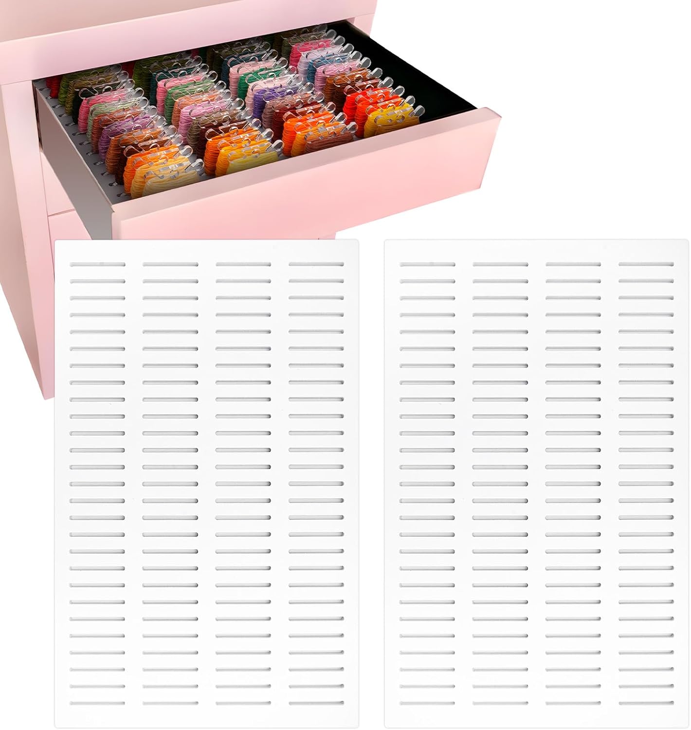 2 Pack PVC Foam Board Inserts for Drawer, Embroidery Floss Storage Organizer-Holds 216 3mm Bobbins, Embroidery Thread Holder for Cross Stitcher Storage(Bobbins are Not Include)