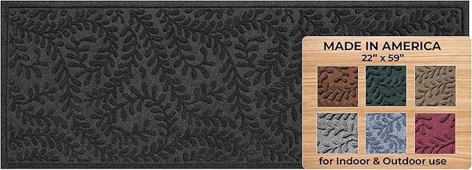 WaterHog Indoor/Outdoor Door Mat, 2' x 5', Made in USA, Durable & Skid-Resistant Front Door Rug, Decorative, Water-Trapping & Heavy-Duty Entryway Floor Mat for Your Home, Boxwood Collection, Charcoal
