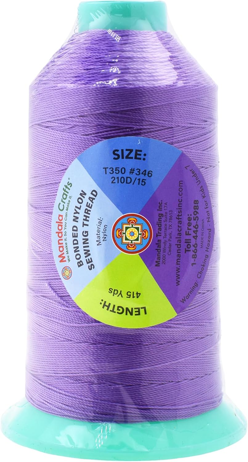 Mandala Crafts Bonded Nylon Thread Lilac Heavy Duty Sewing Threads - 415 YDs Size 346 210D T350 Tex 350 Thread for Leather Jeans Weaving Outdoor Marine Upholstery Threads