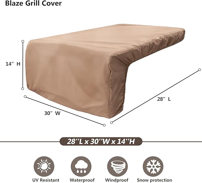 Burner Cover for Blaze Premium LTE 30-Inch Built-in Natural Gas Griddle,Heavy Duty 600D Waterproof Burner Cover with Plush Lining,Suitable 29''L x 30''W x 14''H,Khaki