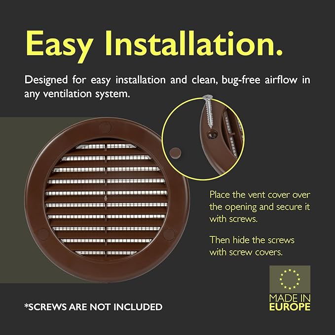 4 Inch [Opening] Brown Air Vent Cover – Pack of 10 – Plastic Round Air Vent Grill Cover for Wall or Ceiling, Built-in Mesh Screen/HVAC Return Air Register – Modern Louvered Design