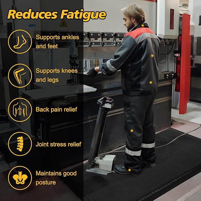 Nisorpa Anti Fatigue Mats Industrial 2' x 7' Ergonomic Standing Mat 15/16" Extra Thick Kitchen Rugs for Standing Heavy Duty Commercial Diamond Plate - Safety Support for Leg & Back Pain, Black