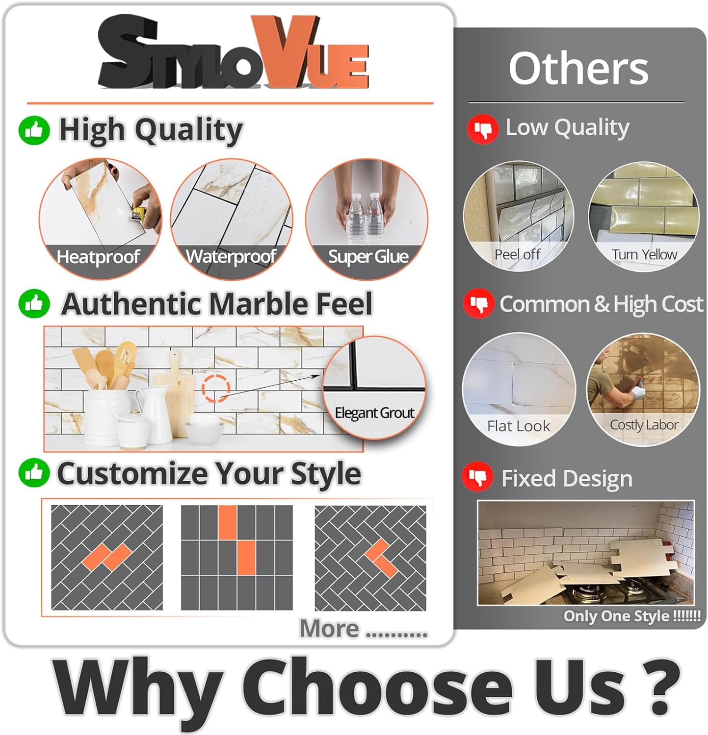 100 Pieces Peel and Stick Backsplash for Kitchen, 3" x 6" PVC Subway Tile Upgraded Calacatta Gold with Dark Gray Grout Backsplash Stick on Tile Elevate Kitchen, Bathroom, Fireplace,RV