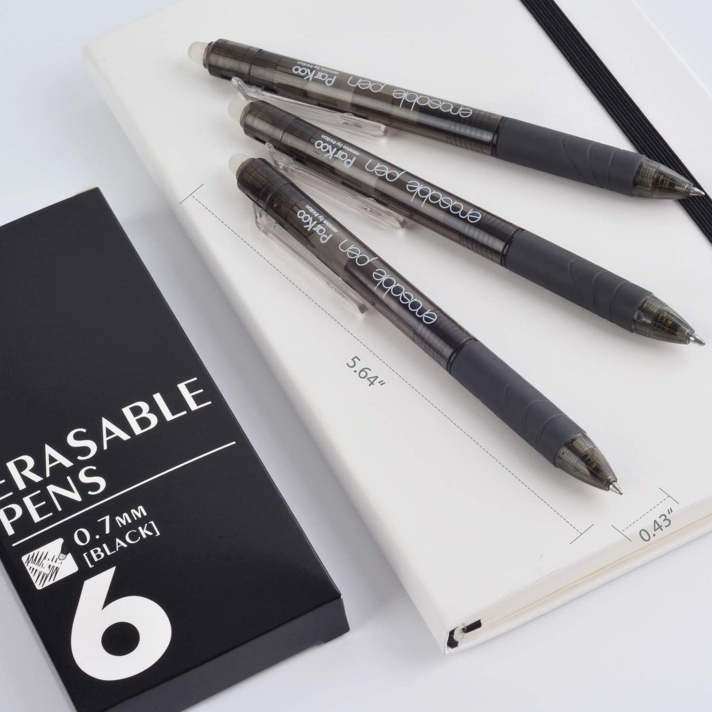 ParKoo Retractable Erasable Gel Pens Clicker, Fine Point, Make Mistake Disappear, Black Ink for Note Taking and Crossword Puzzles, 6-Pack