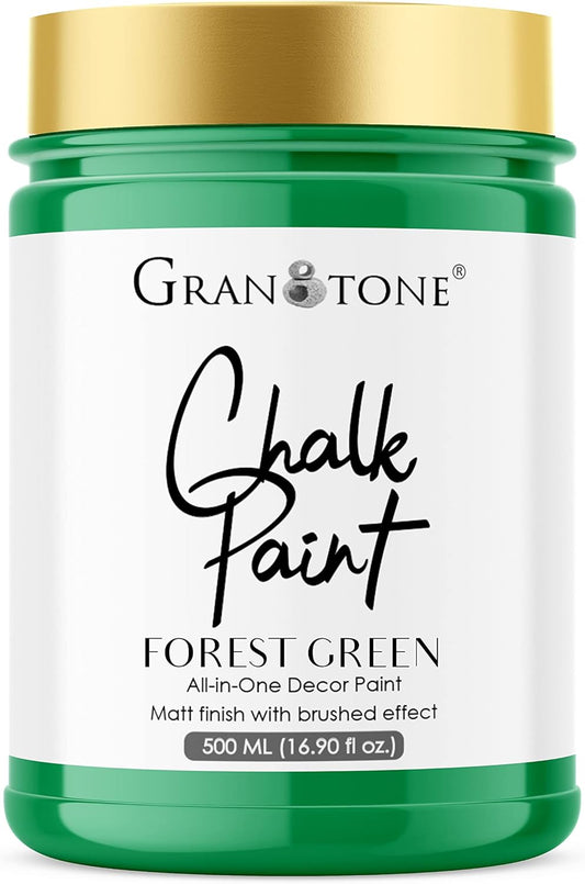 GRANOTONE Chalk Paint for Furniture, Matt-Finish Water-Based Acrylic Paint for Wood, Walls, Metal, Glass, Paper, Fabric Canvas, Maximum Coverage Chalk Paint for Kids & Adults, 500 Ml (FOREST GREEN)