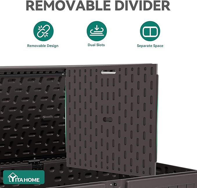 YITAHOME 200 Gallon Extra Large Deck Box, Double-Wall Resin Outdoor Storage Box with Flexible Divider for Patio Cushions Pool Supplies Garden Tools, 990 lbs Load Capacity, Lockable (Brown)