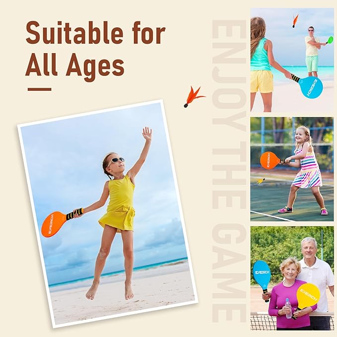EVERICH TOY Paddle Ball Set – Indoor & Outdoor Racket Game for Kids, Teens, and Adults, Badminton & Camping Games Essentials, Fun for Beach, Yard, and Lawn Play All Year Round