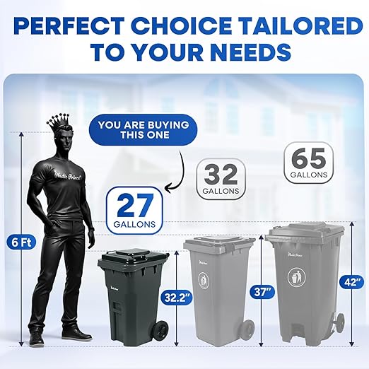 27 Gallon Trash Can with Wheels Plastic Rollout Outdoor Trash Can with Lid Outside Garbage Can with Wheels and Lid Commercial Heavy-Duty Container, Gray