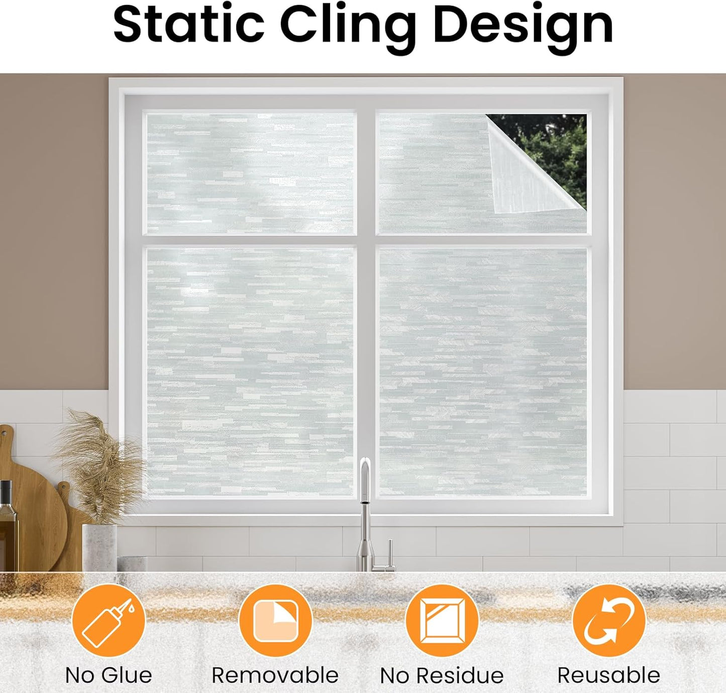 Haton Window Privacy Film, Frosted Glass Static Cling Sun Heat Blocking Window Clings, Frosting Opaque Coverings Stickers Tint for Home Office Door, Non Adhesive, White 29.5" x 78.7"