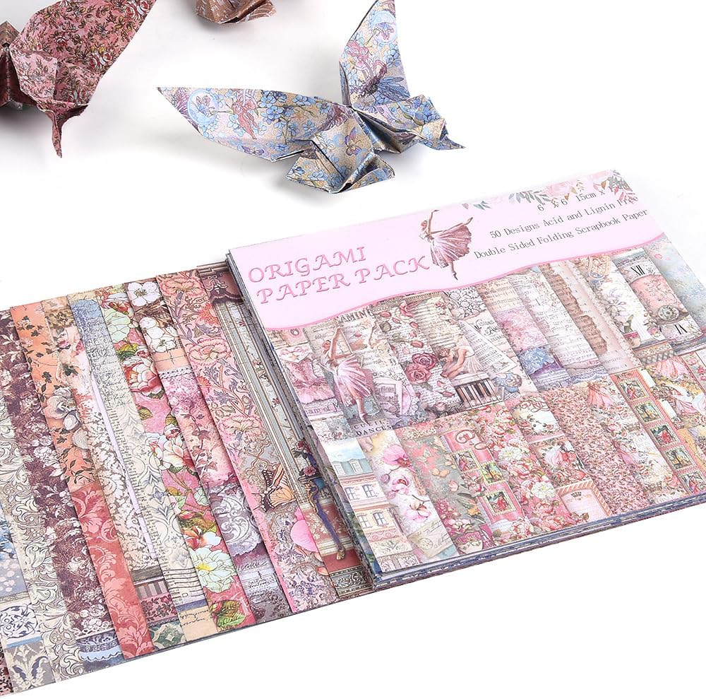 Origami Paper Kit 50 Sheets 70GSM 6 Inch Square Double Sided Color 50 Vivid Japanese Washi Chiyo Colors for Hand Crafts Origami Paper Arts Creativity.Flower Fairy