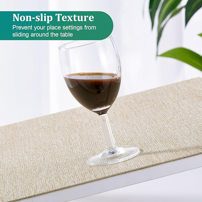 FOCUSLINE Faux Leather Placemats Set of 6, Beige Table Place Mats, Waterproof and Non-Slip Dining Table Mats for Indoor & Outdoor Use