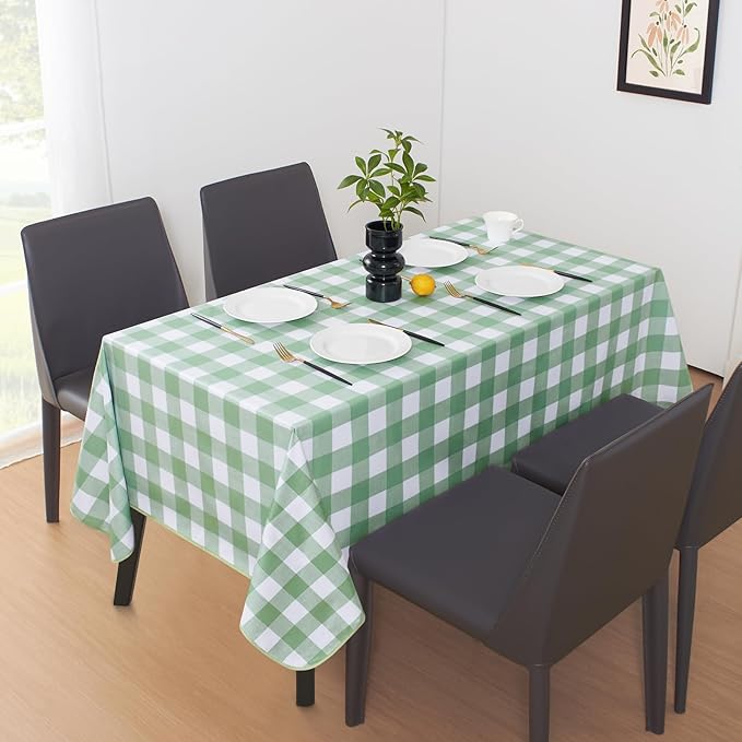 MOSAYT Rectangle Vinyl Tablecloth, 100% Waterproof Buffalo Gingham Plastic Table Cloth, Heavy Duty Wipeable Table Covers for Picnic, Outdoor, Camping - 54 x 54, Green