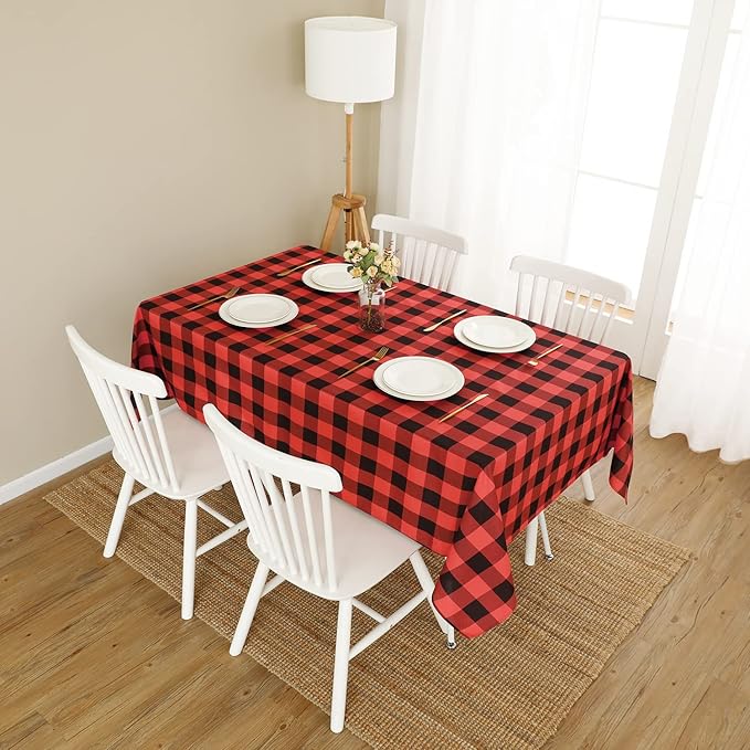 Softalker Gingham Checkered Tablecloth Rectangle - Outdoor Waterproof Buffalo Plaid Table Cloth, Stain Resistant Washable Table Cover for Picnic, Camping, Dining - Red and Black, 54 x 120 Inch