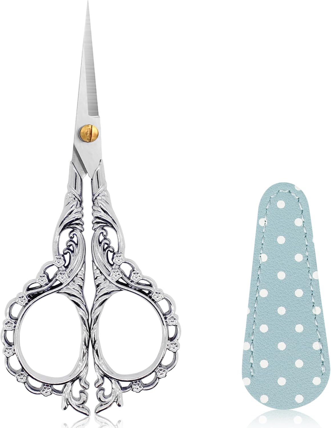 BIHRTC 4.5Inch Sewing Embroidery Scissors Professional Grade Shears with Artificial Leather Cover Stainless Steel Scissors for Office Craft Cross Stitch Needlework DIY Tools Knitting