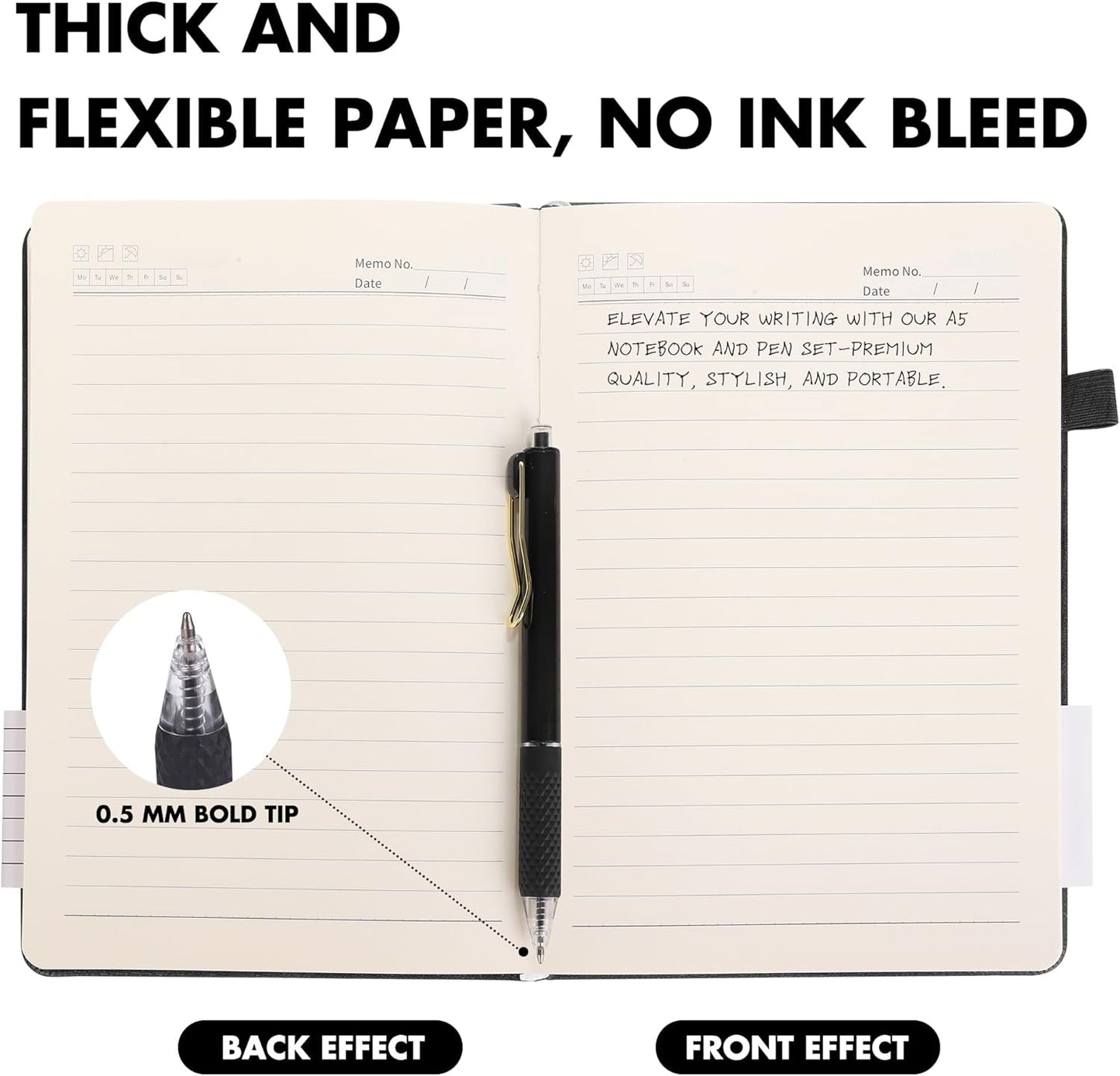 Aodaer 12 Set Lined Notebook Journals with Pens A5 Notebooks 100 GSM College Ruled Hardcover Notebook PU Leather Notepad with Pen Holder for Office School, 5.7 x 8.3 Inches, Black