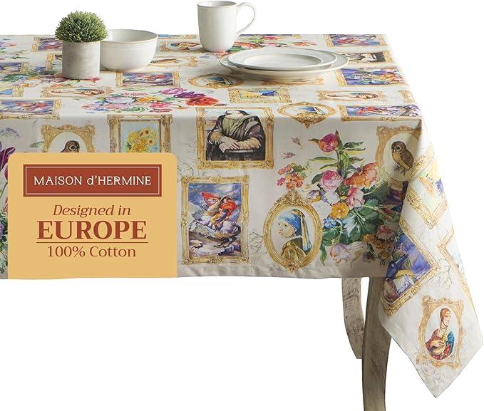 Maison d' Hermine Table Cloth Rectangle Table 100% Cotton 60 x 108 Inches Tablecloth Reusable Decorative for Dining Room, Farmhouse, Home, Party, Festive & Wedding Spring Summer - Masterpiece