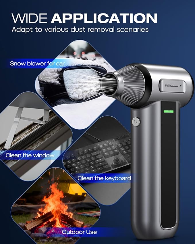 WeGuard W22 Compressed Air Duster, 180000 RPM Electric Air Duster for Cleaning, LED Light/ 3-Speed Adjustable Mini Snow Blower, Rechargable Mini Air Blower for Computer, Car, Keyboard, Leaves, Outdoor
