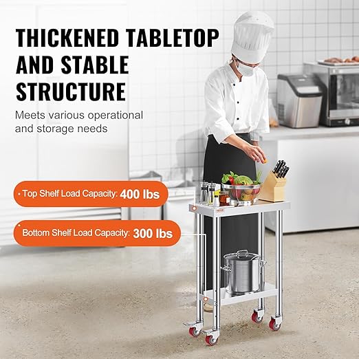 Vevor Stainless Steel Work Table with Wheels 24 x 12 x 32 Inch Prep Table with 4 Casters Heavy Duty Work Table for Commercial Kitchen Restaurant Business : Industrial & Scientific