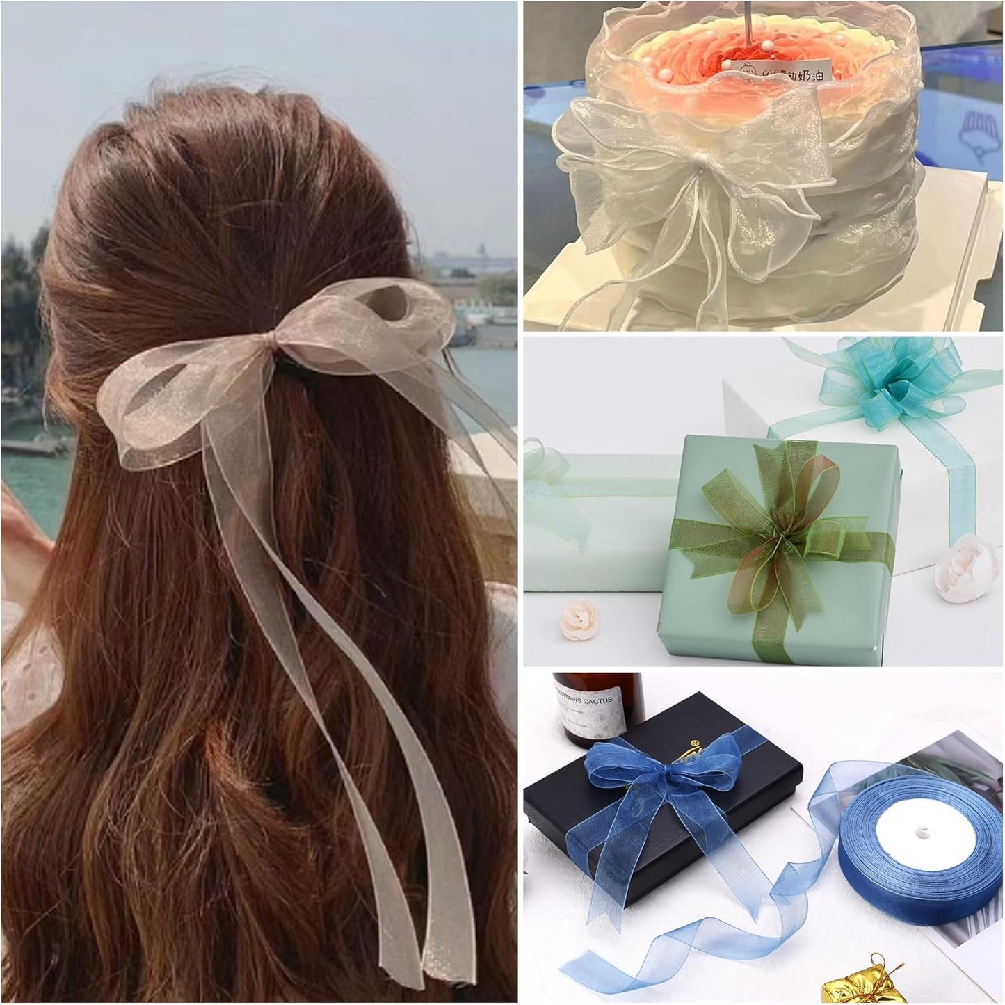 Ribbon for Gift Wrapping 3/4 inch Gold Sheer Organza Ribbon for Flower Bouquet Tulle Thin Chiffon Ribbons for Wedding Invitations Christmas Halloween Presents Decorations Crafts 50 Yards