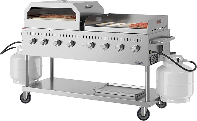 KoolMore 60 in. 8-Burner Commercial Outdoor Propane Gas BBQ Grill with 30 in. Griddle and 30 in. Pizza Oven in Stainless-Steel, ETL Listed (CGKIT6-G30P30)