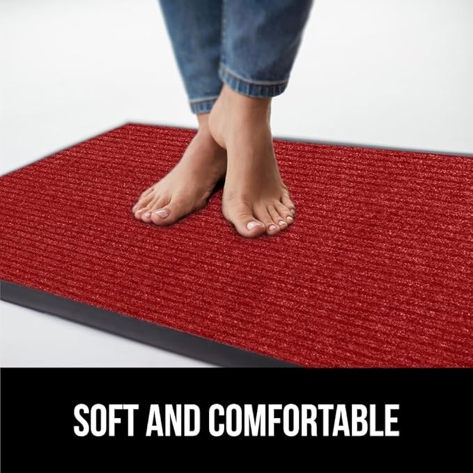 GORILLA GRIP Waterproof Traffic Guard Door Mat, 59x24, Heavy Duty Entryway Mats, Strong Rubber Back Commercial Utility Rugs for Office Hallway, Garage Floor and Home, Low Profile Carpet Runner, Red