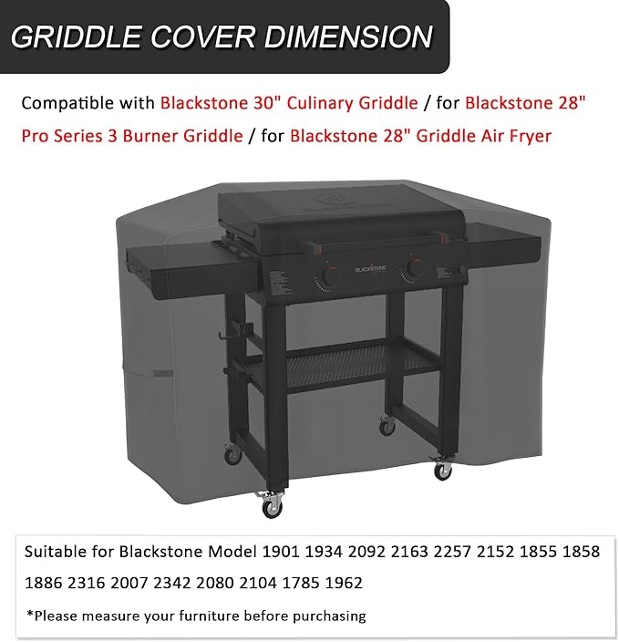 Griddle Cover for Blackstone Culinary Omnivore 30 Inch with Hood 2163 2257, Grill Cover for Blackstone 28 in Pro Series 3 Burner 2080 2152 1858 1855, fits 28" Griddle Air Fryer 1785 1962