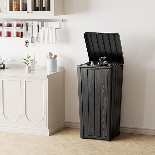 23 Gallon Outdoor Trash Can Waterproof Resin Garbage Can with Lid Outside Trash Bin for Porch Backyard, Deck, Patio, Kitchen Trash Can