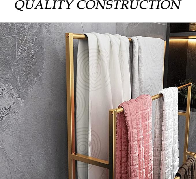 3 Tier Standing Towel Rack - Extra Wide Large Bathroom Towel Stand, Heavy-Duty Metal Towel Drying Rack for Poolside (Golden)