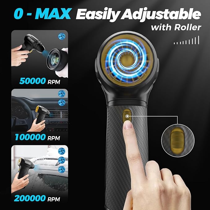 Compress Air Duster, 200000RPM Electric Air Duster with Brushless Motor, Roller Adjustment, Rechargeable Cordless Air Blower for Keyboard, PC, Car, Home Cleaning Kits (Yellow)