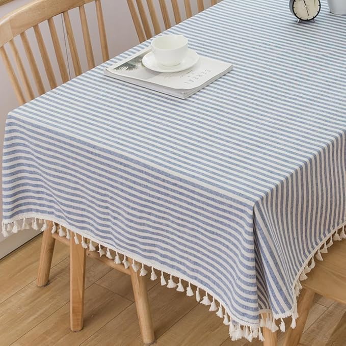 TruDelve Cotton Square Table Cloth Blue Striped Boho Cloth Tablecloths Summer Outdoor Tablecloth for Card Table Cover (Blue,55"x55",Square)