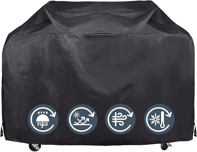 KPT BBQ Grill Covers Heavy Duty Waterproof - 60-68 Inches, UV & Fade Resistant, All Weather Universal Gas Grill Cover for Weber, Brinkmann, Char Broil, Nexgrill - Black