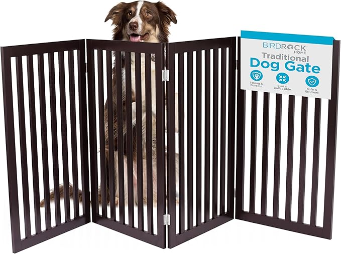INTERNET'S BEST Dog Gate Indoor Freestanding Pet Barrier, Folding Wood Dog Fence, Extra Wide Doorway Puppy Gate, Indoor Animal Privacy Panel, Wooden Cat Fence - 4 Panel - 36", Espresso