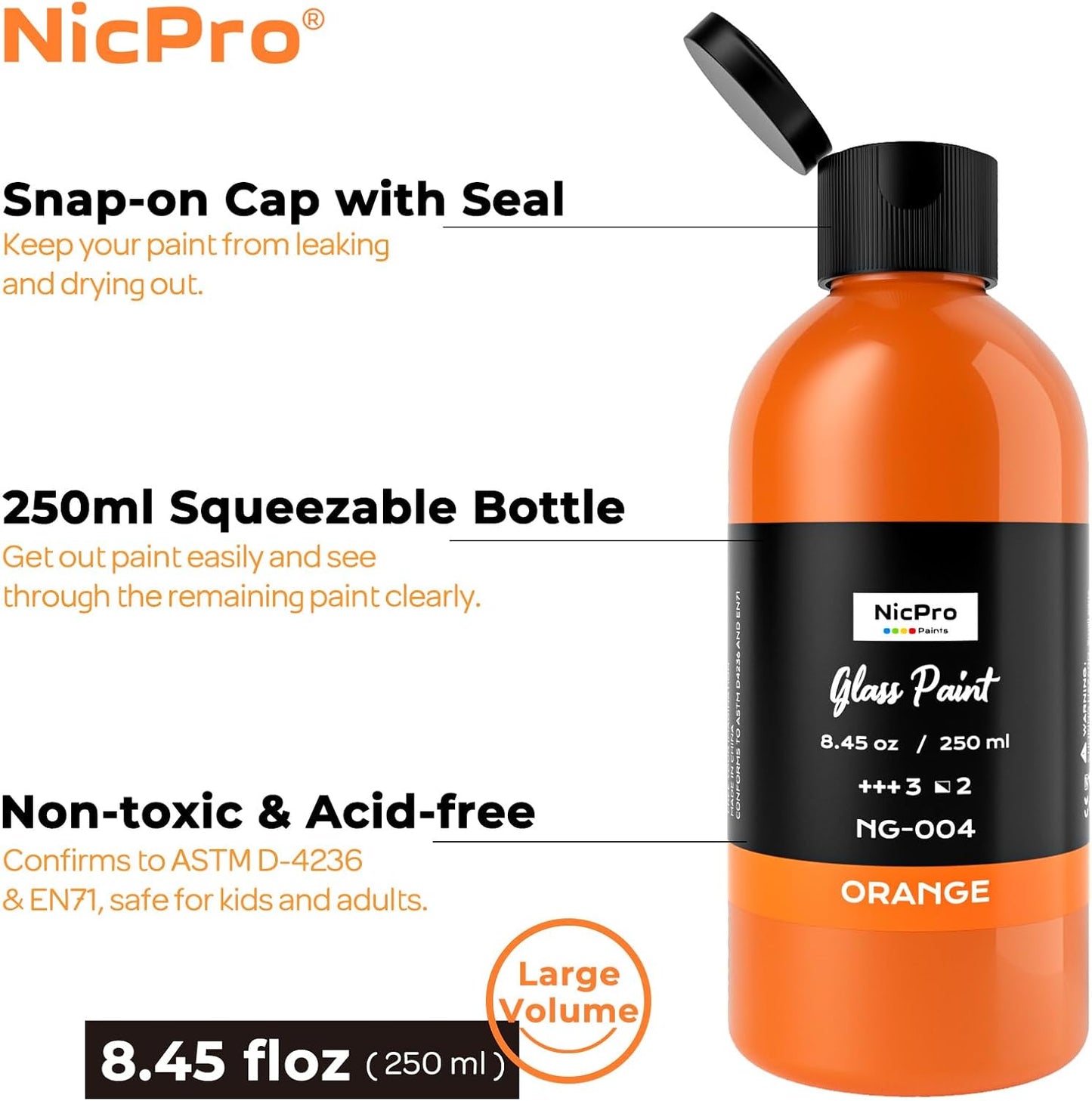 Nicpro 18 Colors Acrylic Glass Paint Set (8.45 oz, 250 ml) Large Bulk Enamel & Ceramic Painting Supplies Kit for Wine Bottle Glass Jars Windows with Sponge & Art Knife, Opaque Gloss Finish