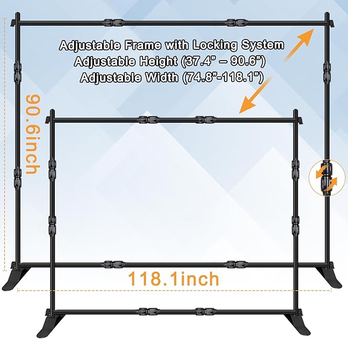 iElyiEsy Backdrop Banner Stand, 10x8FT Heavy Duty Adjustable Step and Repeat Stand with Carrying Bag for Parties Photo Booth Trade Show