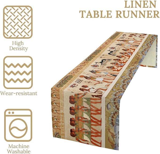 Egypt Table Runner, Mystery Element Ancient Egyptian Culture Gods Print Table Runner for Kitchen Dining Table Home Party 13x90in