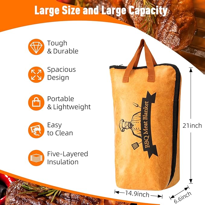 21in BBQ Blanket for Resting Meat - Smoking Meat Insulated Bag for Brisket/Beef/Pork Shoulder/Turkey - Valentines Day Gifts Birthday Anniversary Smoker Accessories Gift for Men